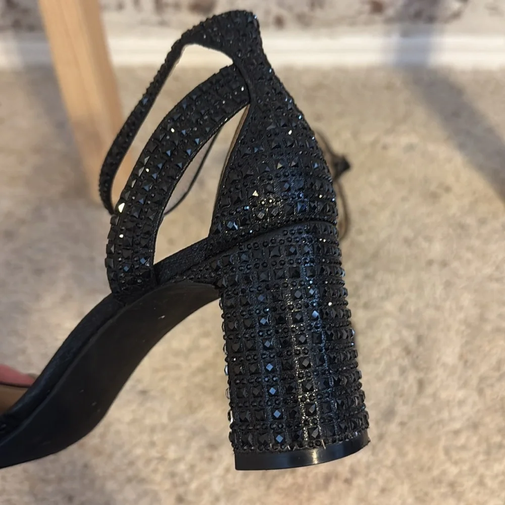 Alex Marie- Black Strappy Heels with Rhinestones